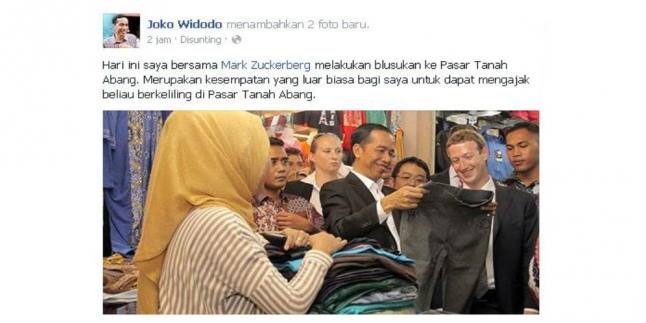 Jokowi Update Status Blusukan Bareng Bos Facebook Mark Zuckerberg